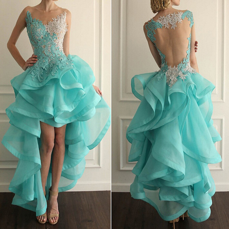 High Low Ruffle Prom Dressesorganza Hi Lo Dress Long Homecoming Dresses 2016 Custom Fit Prom 8922