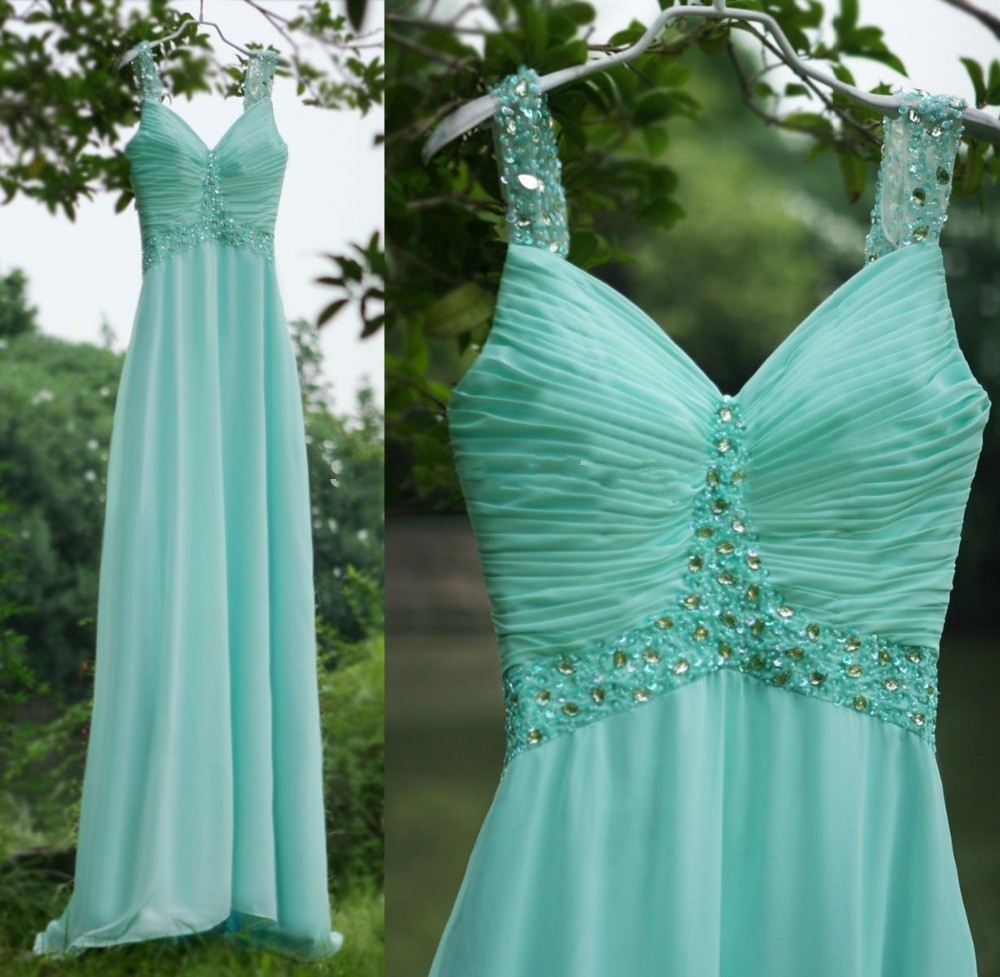 Mint Green Chiffon A Line Bridesmaid Dresses ,V Neck Pleated Bodice